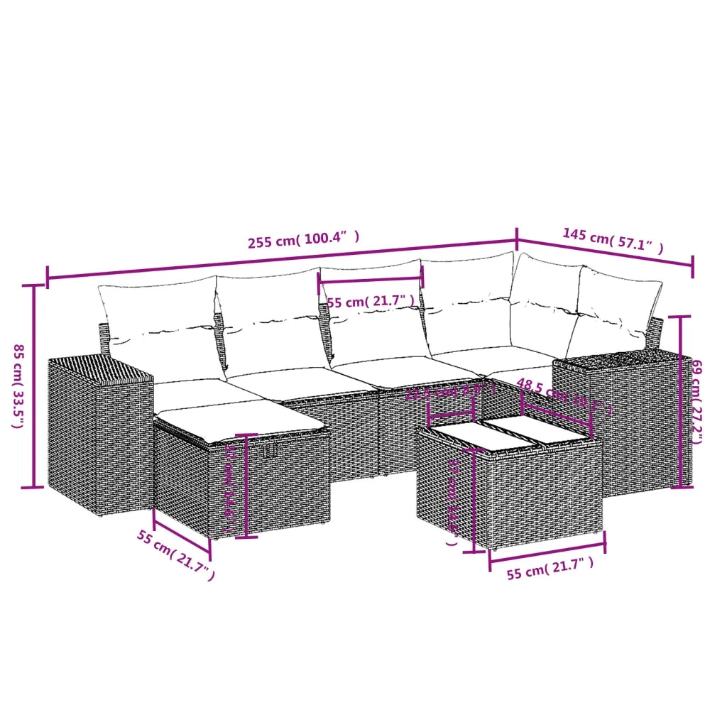 Set Divani da Giardino con Cuscini 7pz Nero Polyrattan 3264422