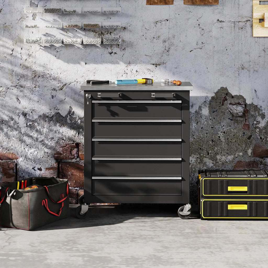 Mobiletto per attrezzi con 5 cassetti ¨C zephmum ¨C Grigio scuro e Nero