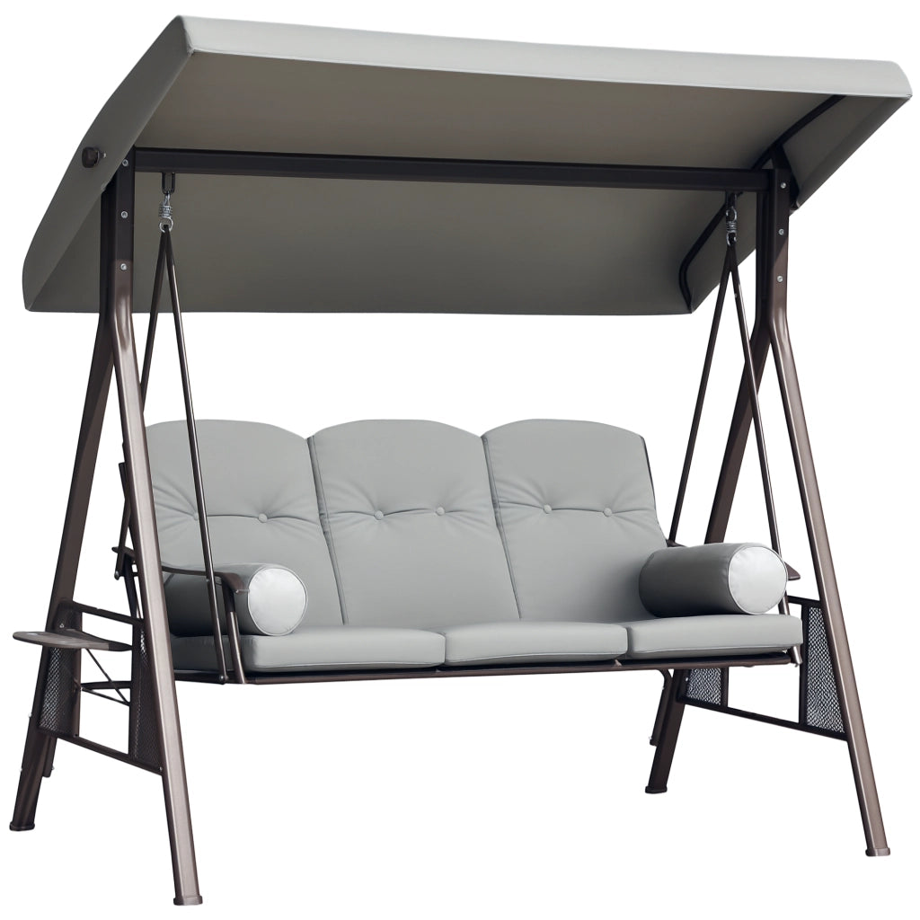 Amaca da giardino 3 posti con cuscini e tetto regolabile ¨C zephmum ¨C 116x206x183 cm grigio chiaro