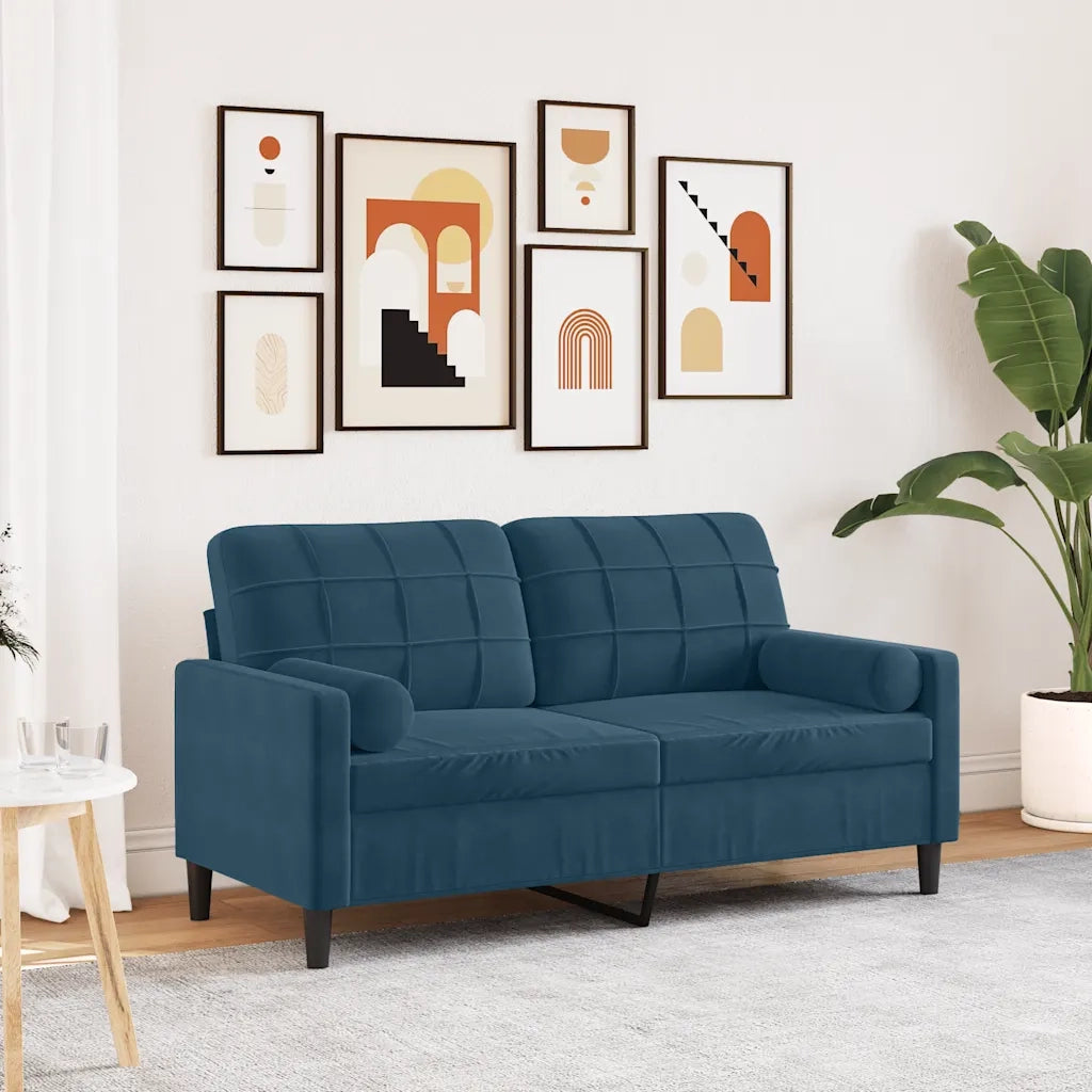 Divano a 2 Posti con Cuscini Blu 140 cm in Velluto
