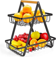 Etagère a doppio livello per verdure e snack in metallo con contenitore rimovibile per frutta e rete per frutta per magazzino cucina