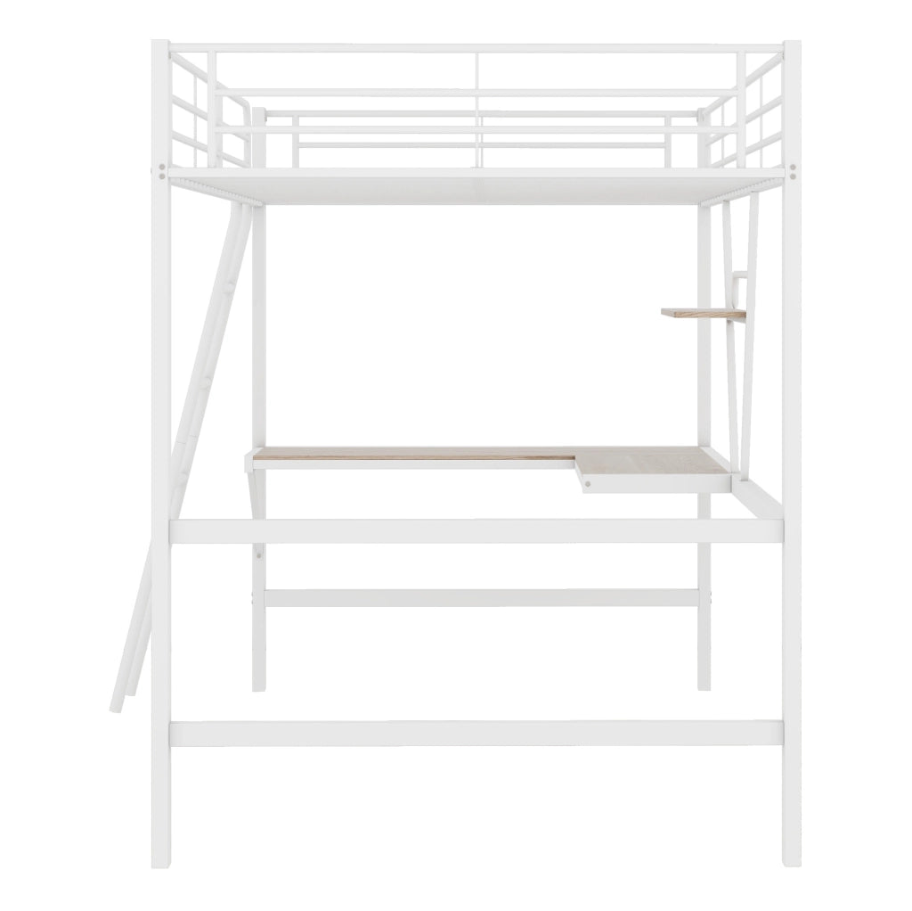Letto a soppalco con scrivania a L e mensola, bianco, 90 x 200 cm