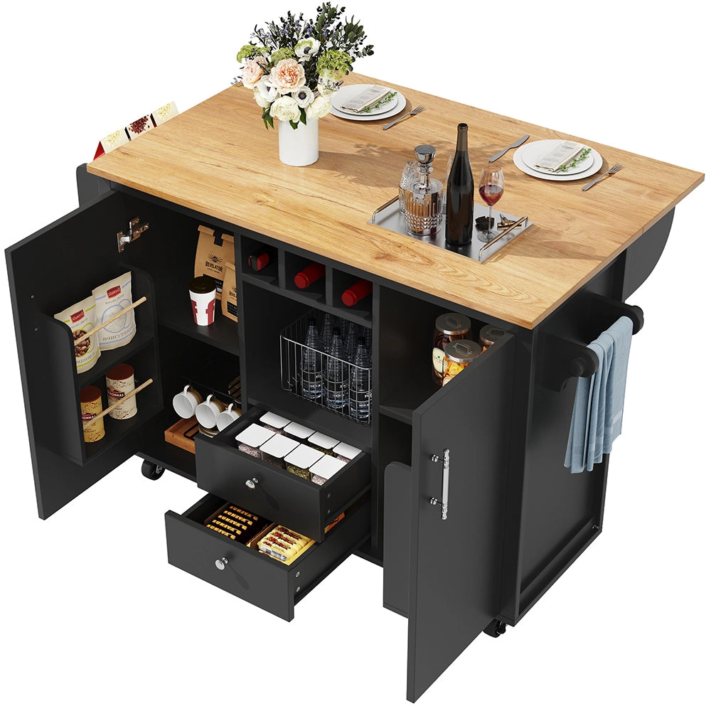 Isola cucina - Xylo - 120x73x92cm piano abbattibile bianco/nero