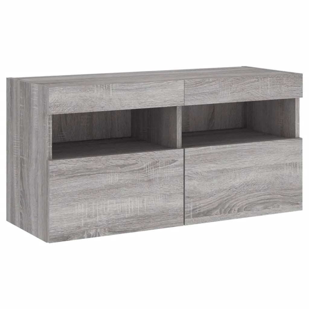Mobile TV a Parete con Luci LED Grigio Sonoma 80x30x40 cm 837207