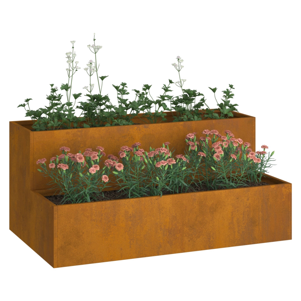Fioriera da Giardino 2 Livelli 100x60x45 cm Acciaio Invecchiato