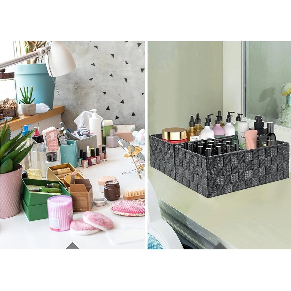 Trade Shop - Set 3pz Scatola Porta Oggetti Tessuto Intrecciato Contenitori Grigio Scuro 79056 -