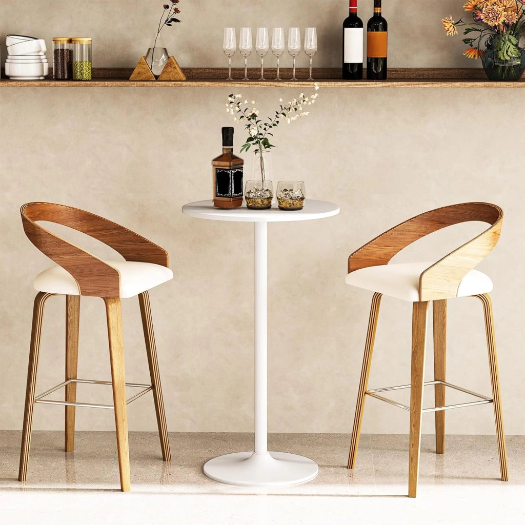Tavolo da Bar Rotondo, Tavolo da Pub Bistrot con Altezza Regolabile e Base in Metallo, Tavolo da Cocktail in Stile Moderno per Soggiorno, Caffè e Ristorante (Bianco,2)