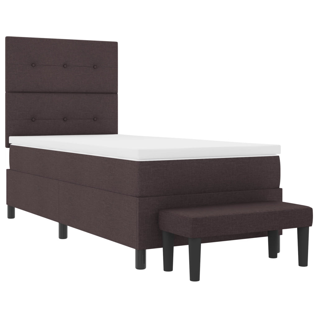 Letto a molle con materasso e panchina marrone scuro 90x200 cm tessuto