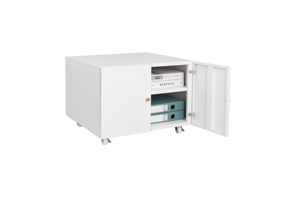 Mobile Porta Stampante con Ruote ¨C MINIMAL ¨C Bianco, Metallo, Ante e Ripiani Regolabili