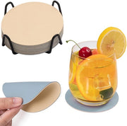 Set di 12 sottopiani per bicchieri, sottopiani per bicchieri, sottopiani per bicchieri e bicchieri, sottopiani antiscivolo, sottopiani in pelle imitativa, sottopiani in pelle in look di pelle (kaki, blu chiaro)