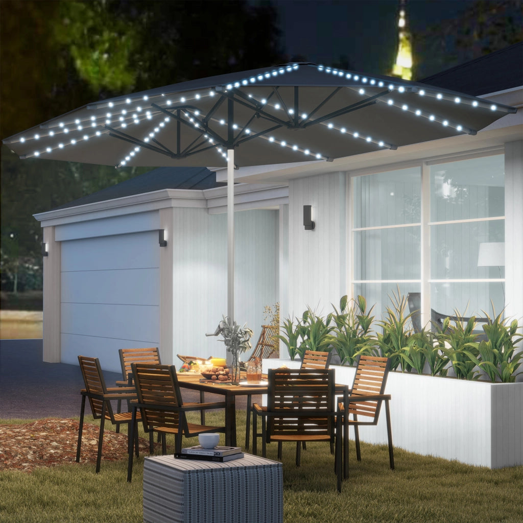 Ombrellone Doppio con Luci Solari ¨C zephmum ¨C Alluminio Polyester UPF50+ Antracite