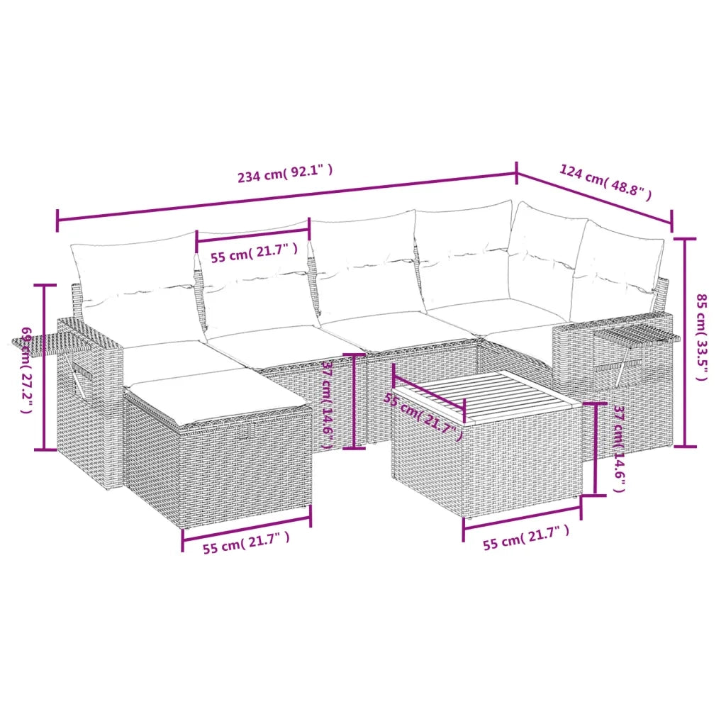 Set Divani da Giardino 7 pz con Cuscini Grigio in Polyrattan 3264952