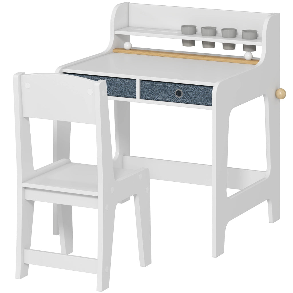 Scrivania per bambini con sedia e 2 cassetti ¨C zephmum ¨C 62.8x55.6x73.8 cm, bianco