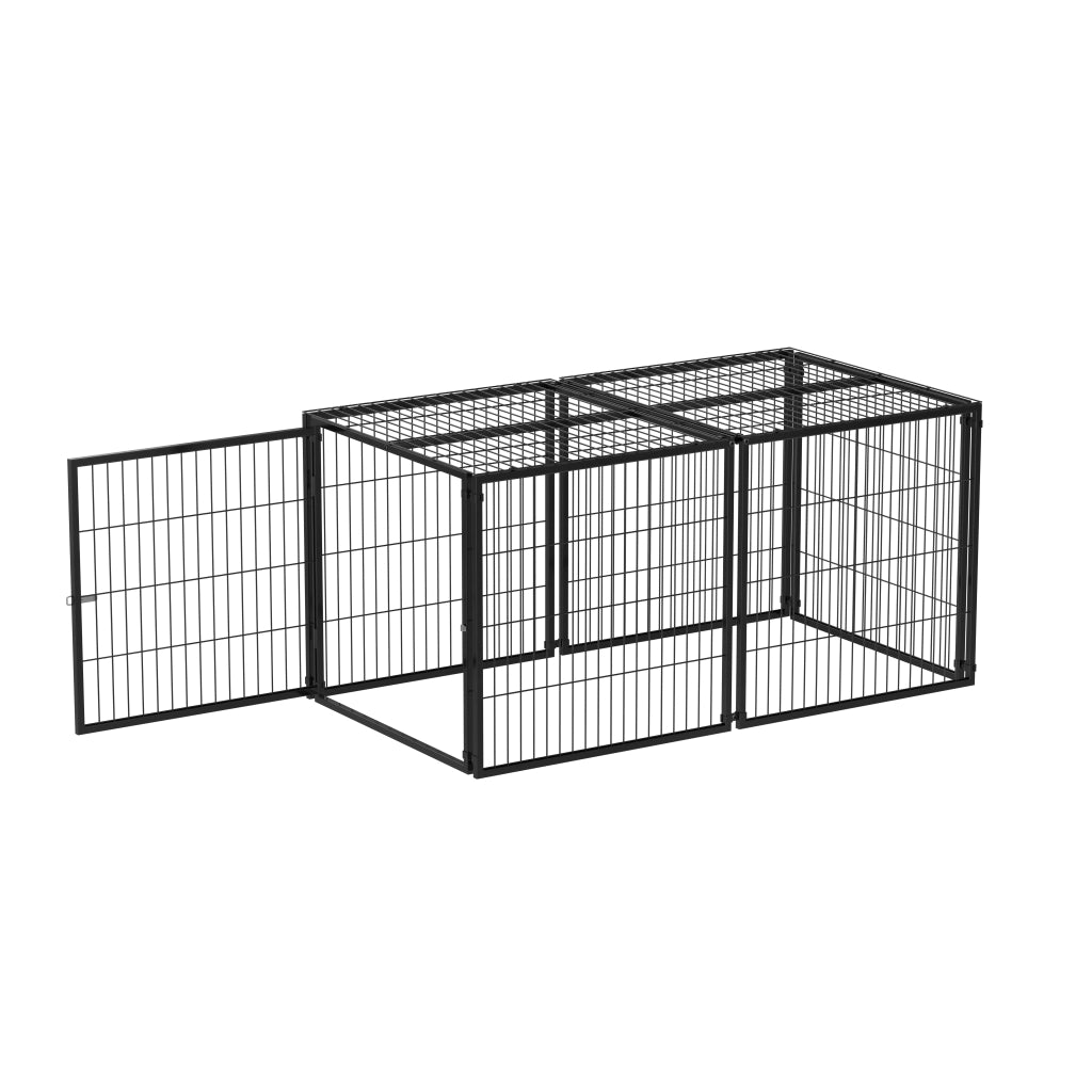 Gabbia modulare per cani con copertura e porta regolabile per interni in metallo e plastica nero 160×80×80 cm