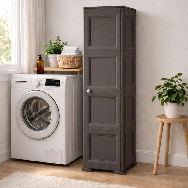 ARMADIO A COLONNA WENGÉ SCURO 40X43X164 CM CON 4 RIPIANI E 1 ANTA LISCIA – MOBILE VERTICALE ORGANIZZAZIONE CASA SALVASPAZIO