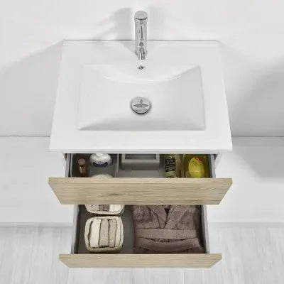 Mobile bagno sospeso 60 cm Duble rovere africa con lavabo e specchio