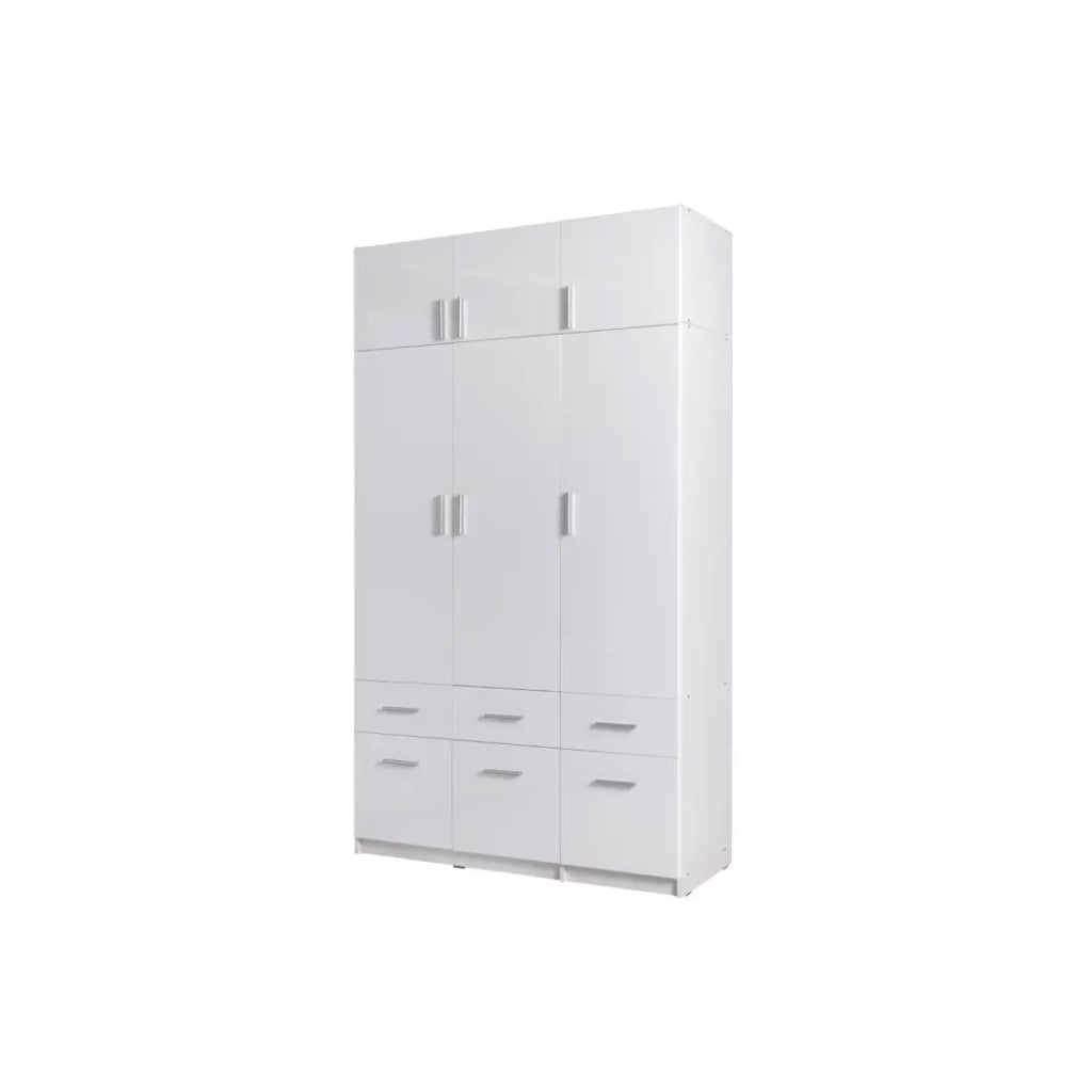 Armadio FLEX – 3 porte e 6 cassetti – Bianco lucido – Guardaroba + scaffali