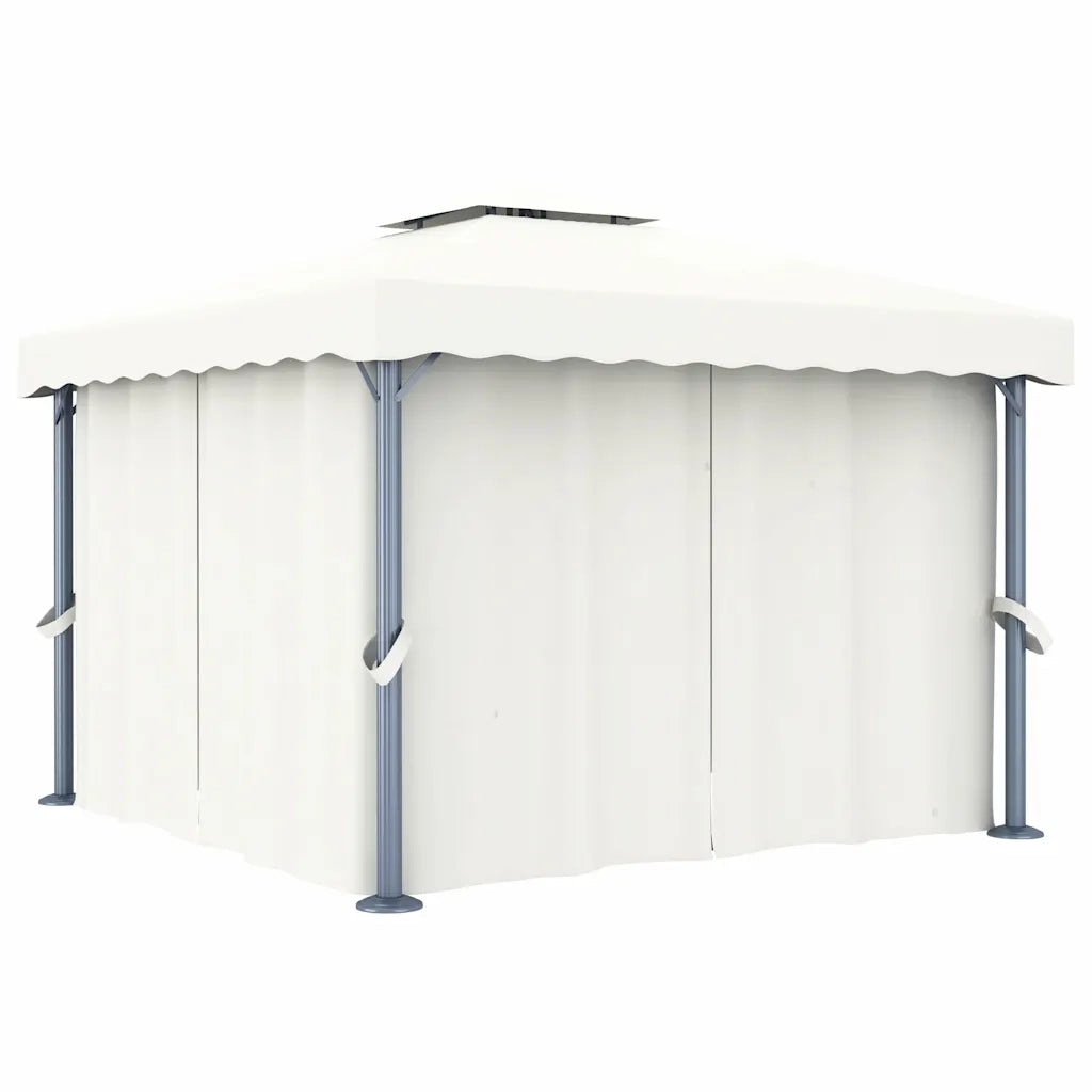 Gazebo con Tende e Stringa di Luci LED 3x3 m Bianco Crema 3070345