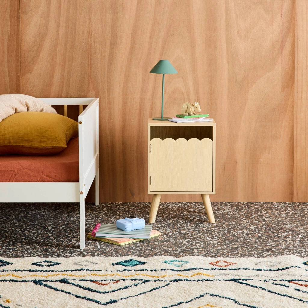 Comodino per bambini decorazione legno 1 anta, marrone naturale