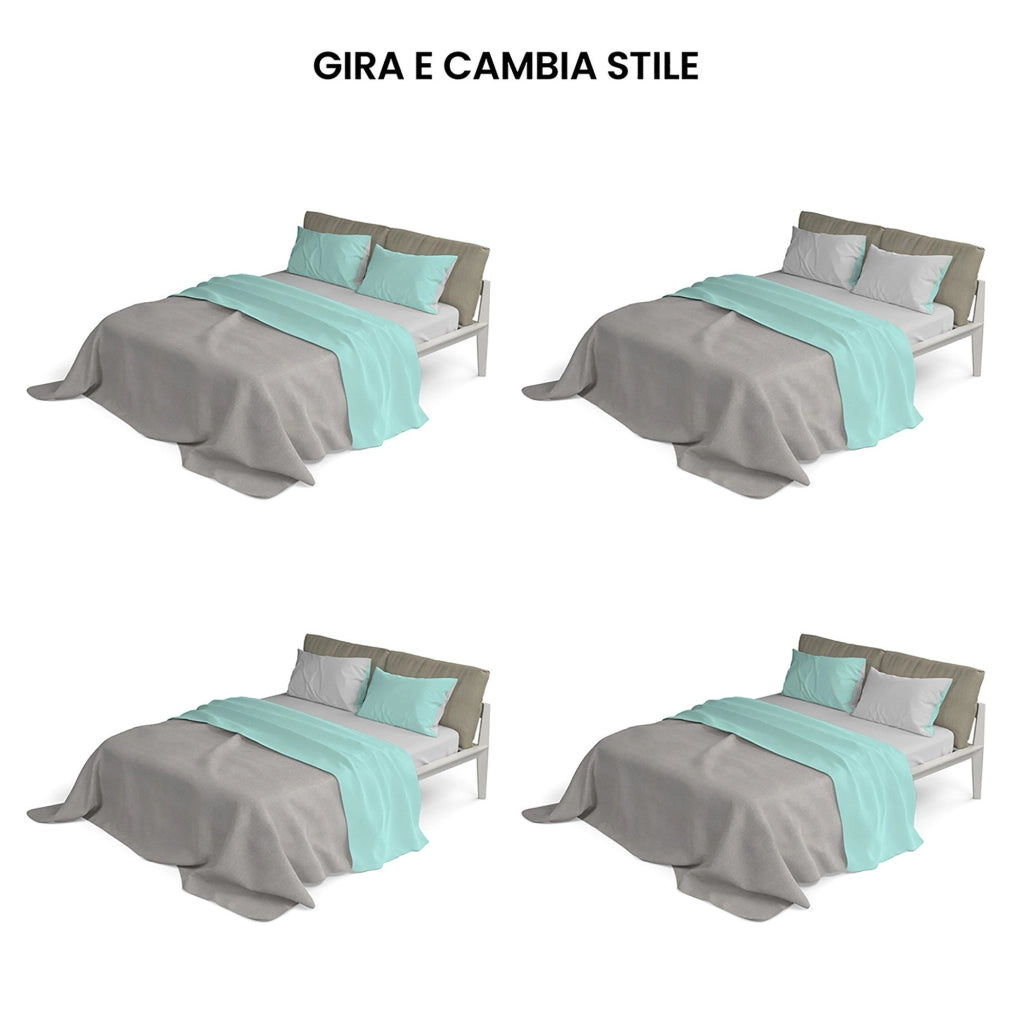 Set Lenzuola 1 Piazza e Mezzo Sopra Sotto e Federe Doubleface Verde Acqua/Grigio Chiaro