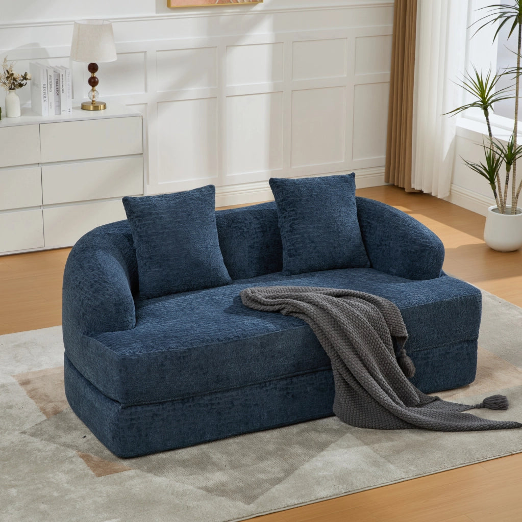 Divano letto 2 posti pieghevole in ciniglia blu navy