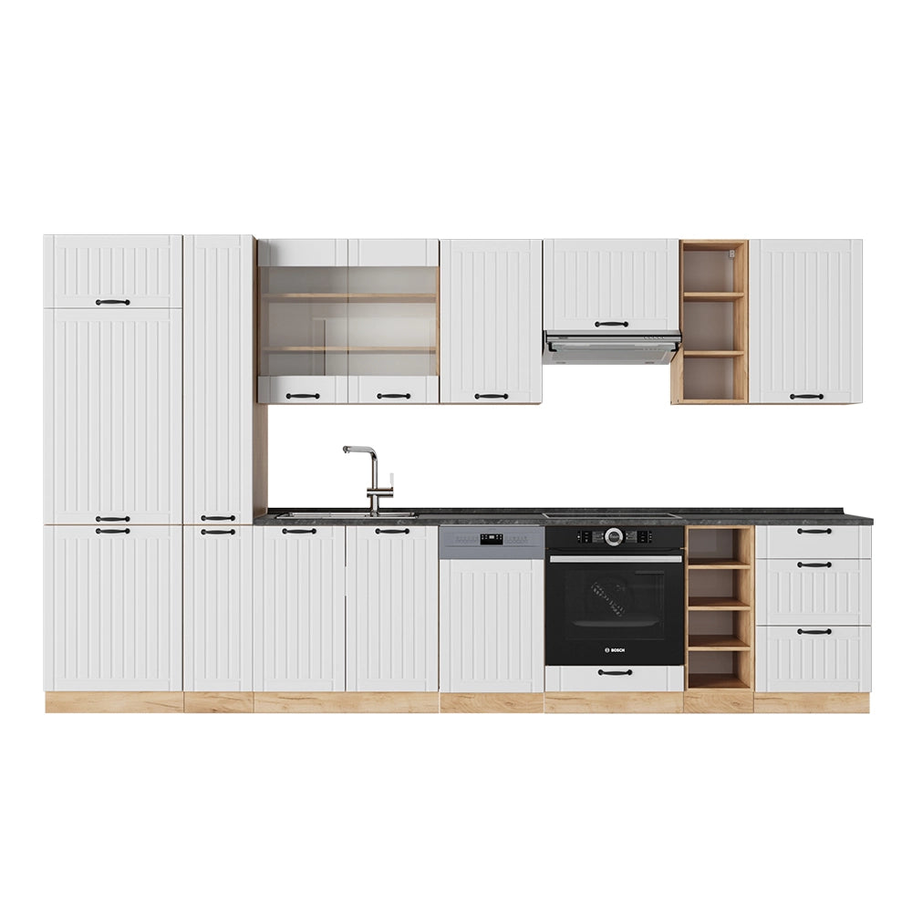 Cucina componibile Fame-Line Bianco rustico/Rovere dorato 355 cm, PL Antracite Vicco