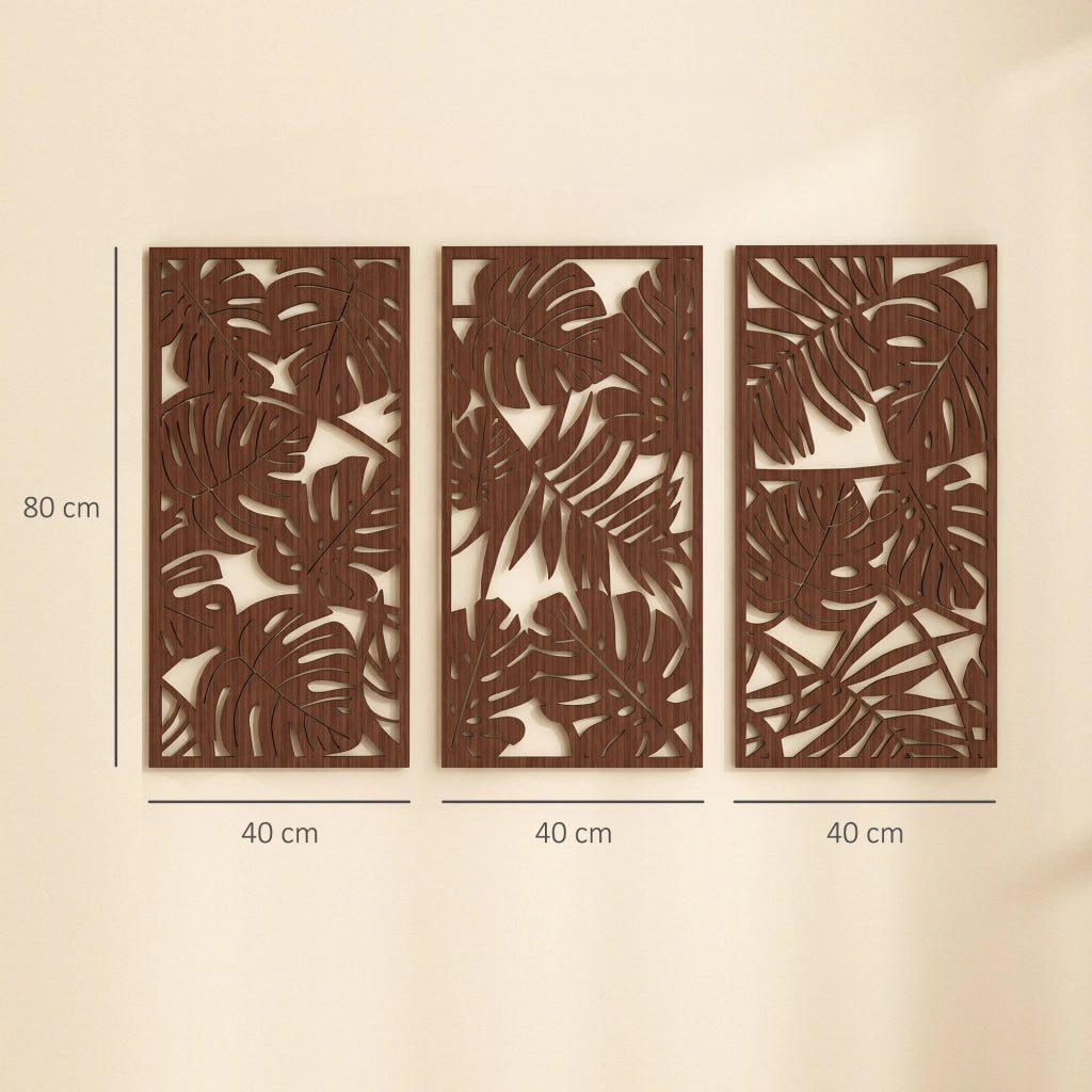 Quadro Legno 40x80 cm 3D Foglie Tropicali ¨C zephmum ¨C 3 Pezzi 40x80 cm