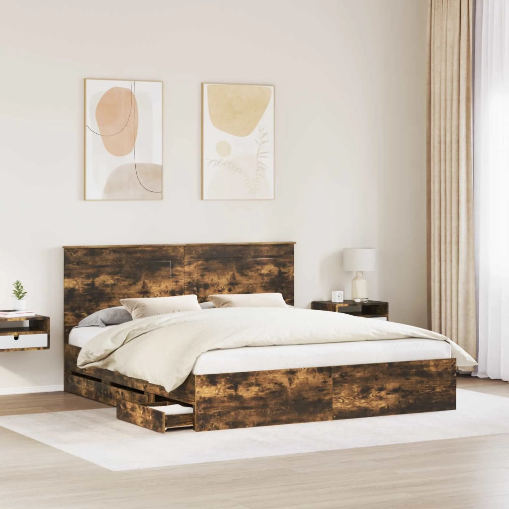 Struttura del letto con cassetto Rovere fumé 200 x 200 cm 3409430