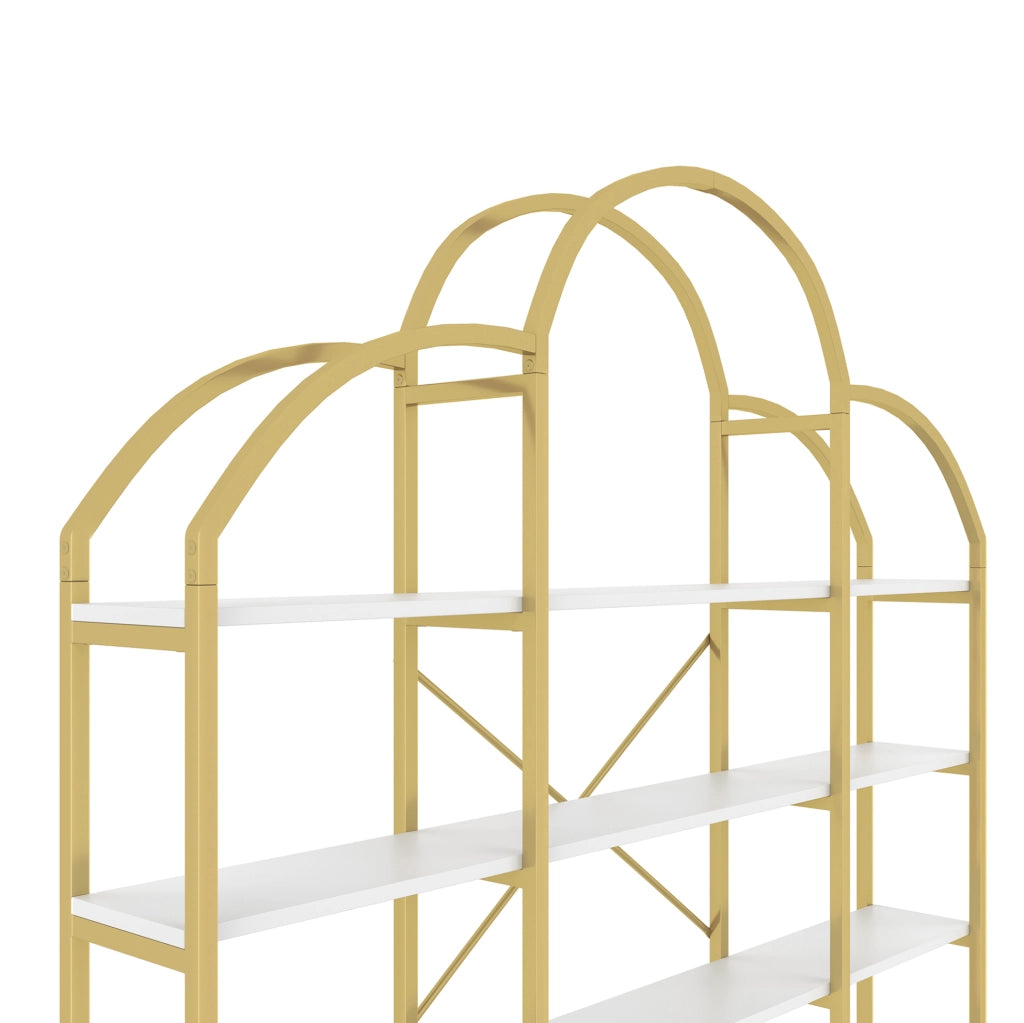 Libreria a 5 ripiani in MDF e metallo bianco e oro 170x26x190 cm