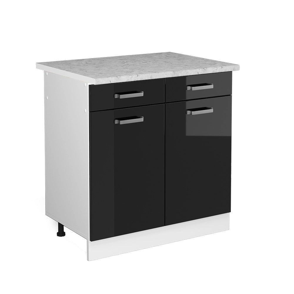 Vicco Base universale Nero lucido 80 cm con cassetti e ante, con piano di lavoro