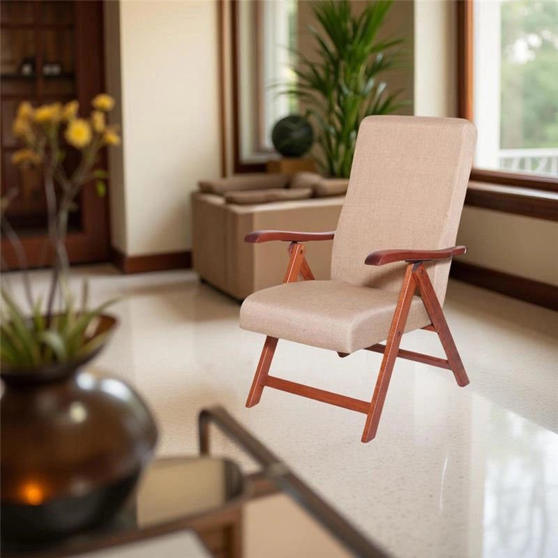 POLTRONA MIAMI CILIEGIO BEIGE IN FAGGIO CON IMBOTTITURA POGGIATA SU CINGHIE SCHIENALE REGOLABILE 4 POSIZIONI