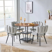 Set tavolo e 4 sedie da sala da pranzo con ripiani, per 4 persone, in MDF e metallo, noce e grigio chiaro
