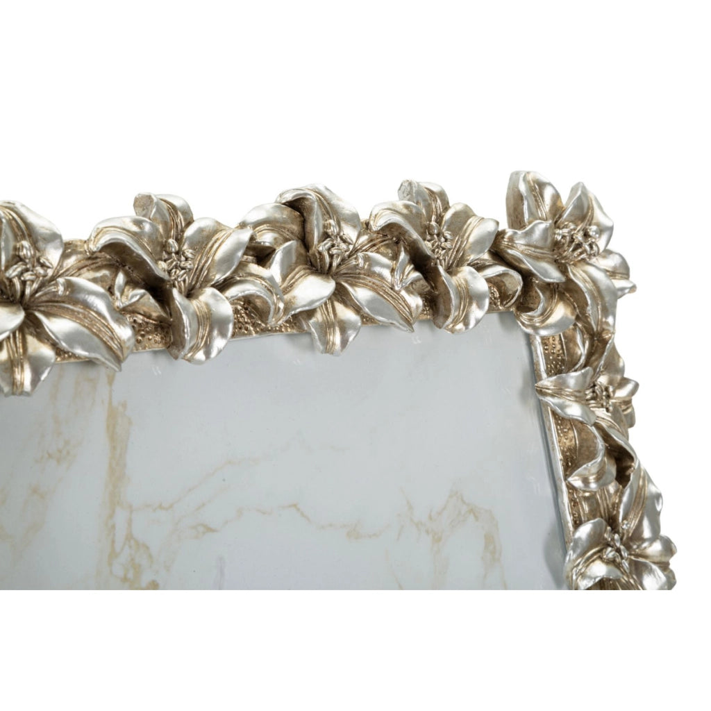 Cornice portafoto Glamour con decoro floreale in argento antico