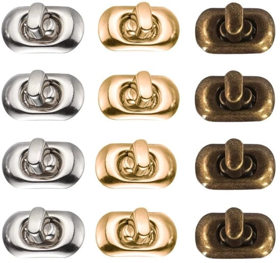 Fermo Twist - 12 Pezzi - Chiusura a Giro - Chiusure per Borse - Metallo - Adattabile - Montaggio Facile - Cerniera per Borsa
