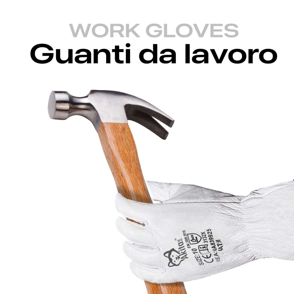 Akitaink Guanti da Lavoro Pelle Bovino 10 Paia Taglia 10