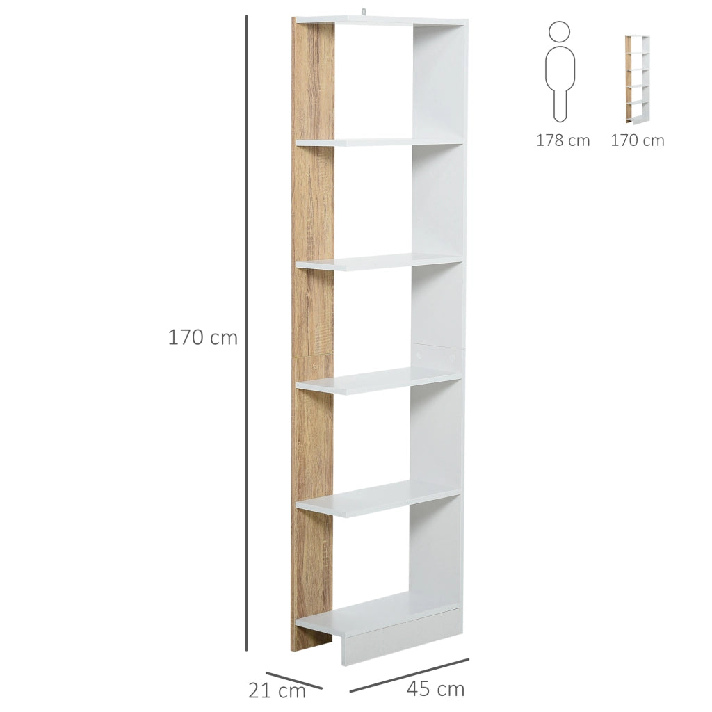Libreria a 5 Ripiani in Legno ¨C Zephmum ¨C Rovere e Bianco 45x21x170 cm