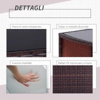 Set 2 Pezzi Mobili da Giardino in Rattan Salvaspazio con 1 Tavolo e 2 Sedie con Cuscini, Marrone e Beige