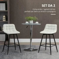 Set 2 Sgabelli da Bar con Schienale e Poggiapiedi in Stile Nordico in Metallo e Velluto, color Crema, 45x47x84 cm