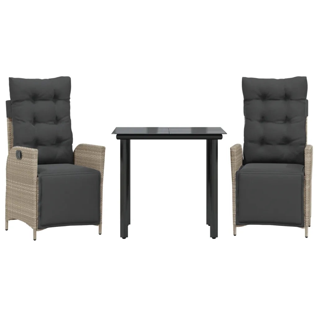 Set Pranzo da Giardino 3pz con Cuscini Grigio Chiaro Polyrattan