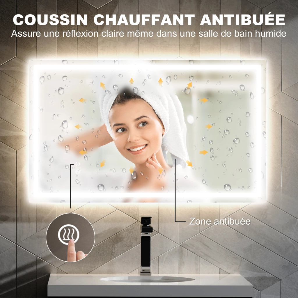 Specchio LED da bagno con luce 3 colori ¨C zephmum ¨C bianco 80x100cm