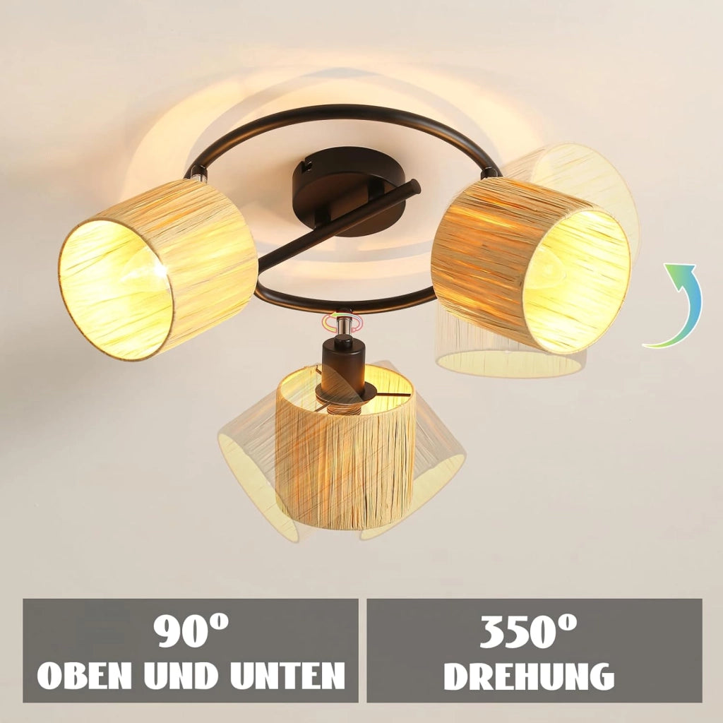 ZMH Faretto da soffitto a 3 luci E14 Nero Naturale Lampada da soffitto Carta Soggiorno
