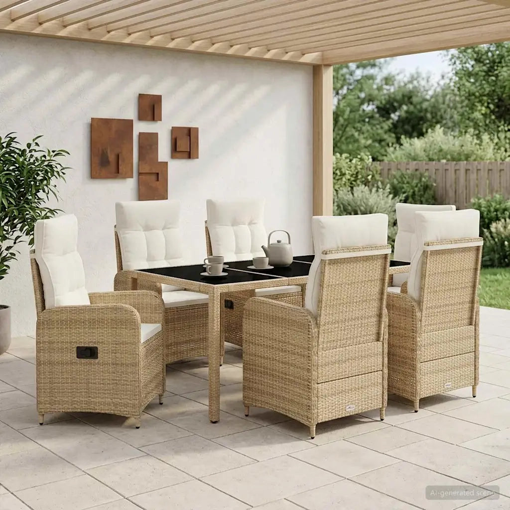 Set da pranzo per esterni 7 pcs Beige e Bianco Crema 3422344