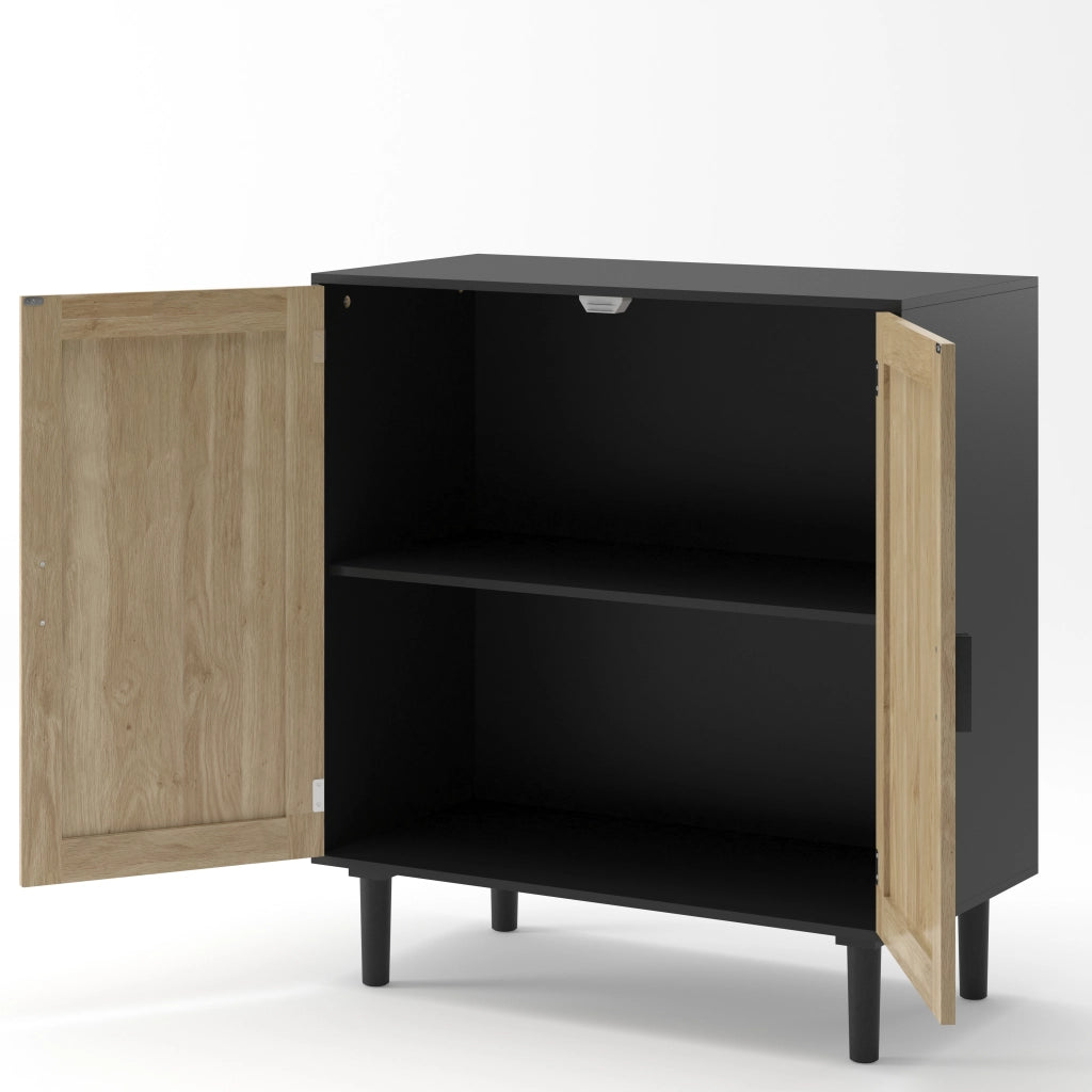 Credenza a 2 ante con chiusura magnetica e 2 vani aperti per soggiorno sala da pranzo e ingresso nero 80 × 40 × 88 cm