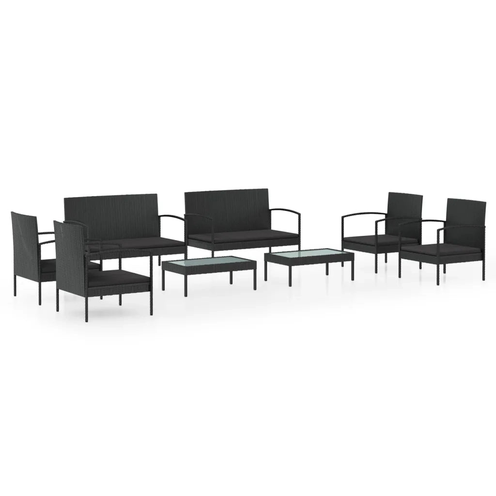 Set Divani da Giardino 8 pz con Cuscini in Polyrattan Nero 3095961
