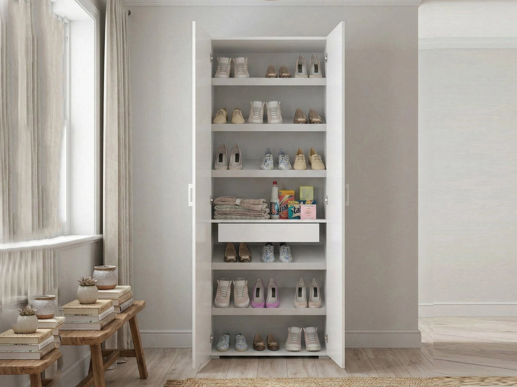 Angy, Armadio Multiuso 2 Ante 6 Ripiani Made in Italy, 72x195h cm Bianco