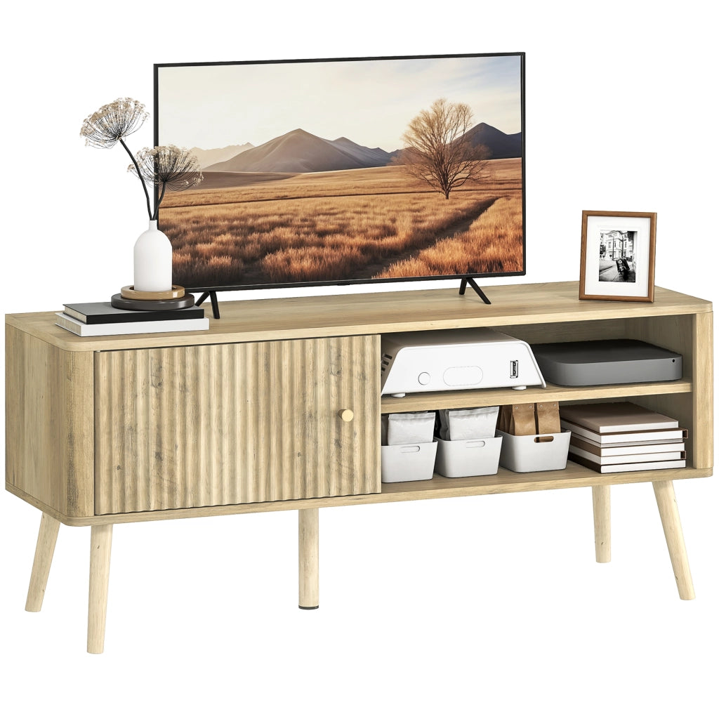 Mobile TV con ante, ripiani aperti e scaffale regolabile ¨C zephmum ¨C Rovere 115x35x49