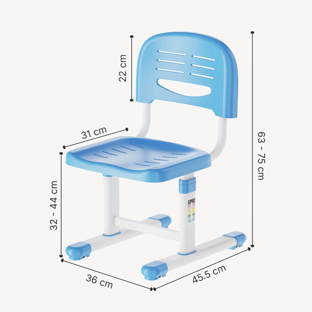 Sedia per Cameretta Sauda ad Altezza Regolabile 75 x 36 x 46 cm - Azzurro / Bianco [en.casa]