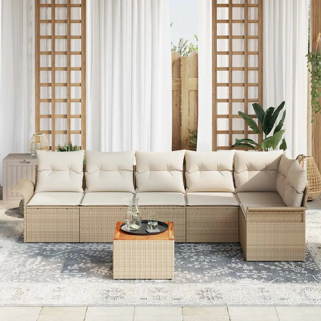 Set Divano da Giardino con cuscino 7 pcs Beige polyrattan 3347337