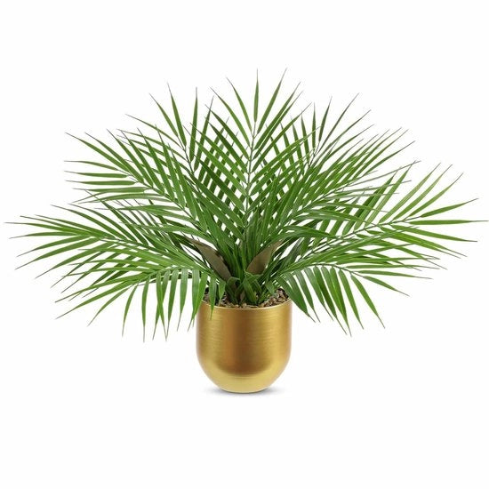 Pianta di plastica realistica in vaso metallico dorato 40 cm per decorazione di interni, finta pianta per ufficio, soggiorno, camera da bagno