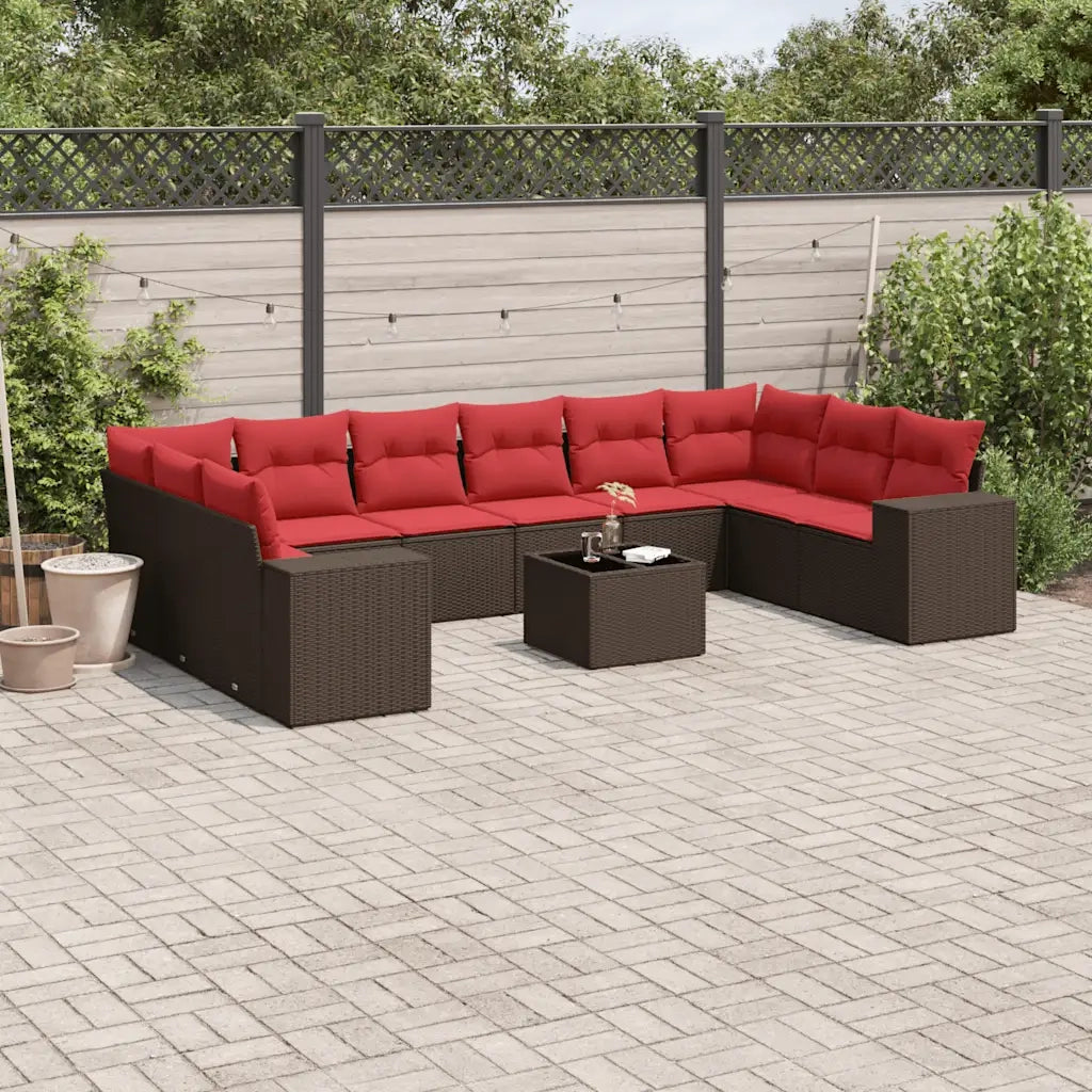 Set Divani da Giardino 11 pz con Cuscini Marrone in Polyrattan 3223083